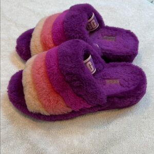 UGG Purple Pink Cream Striped Fluffy Slide Slippers